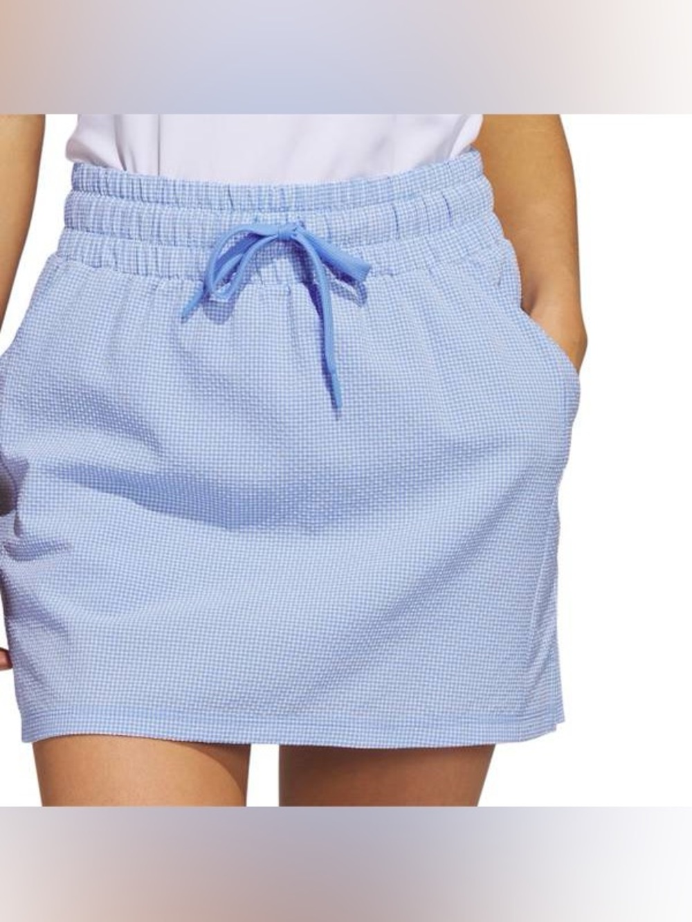 Adidas Light Blue and White Seersucker Golf Skort with Drawstring | Size Large
